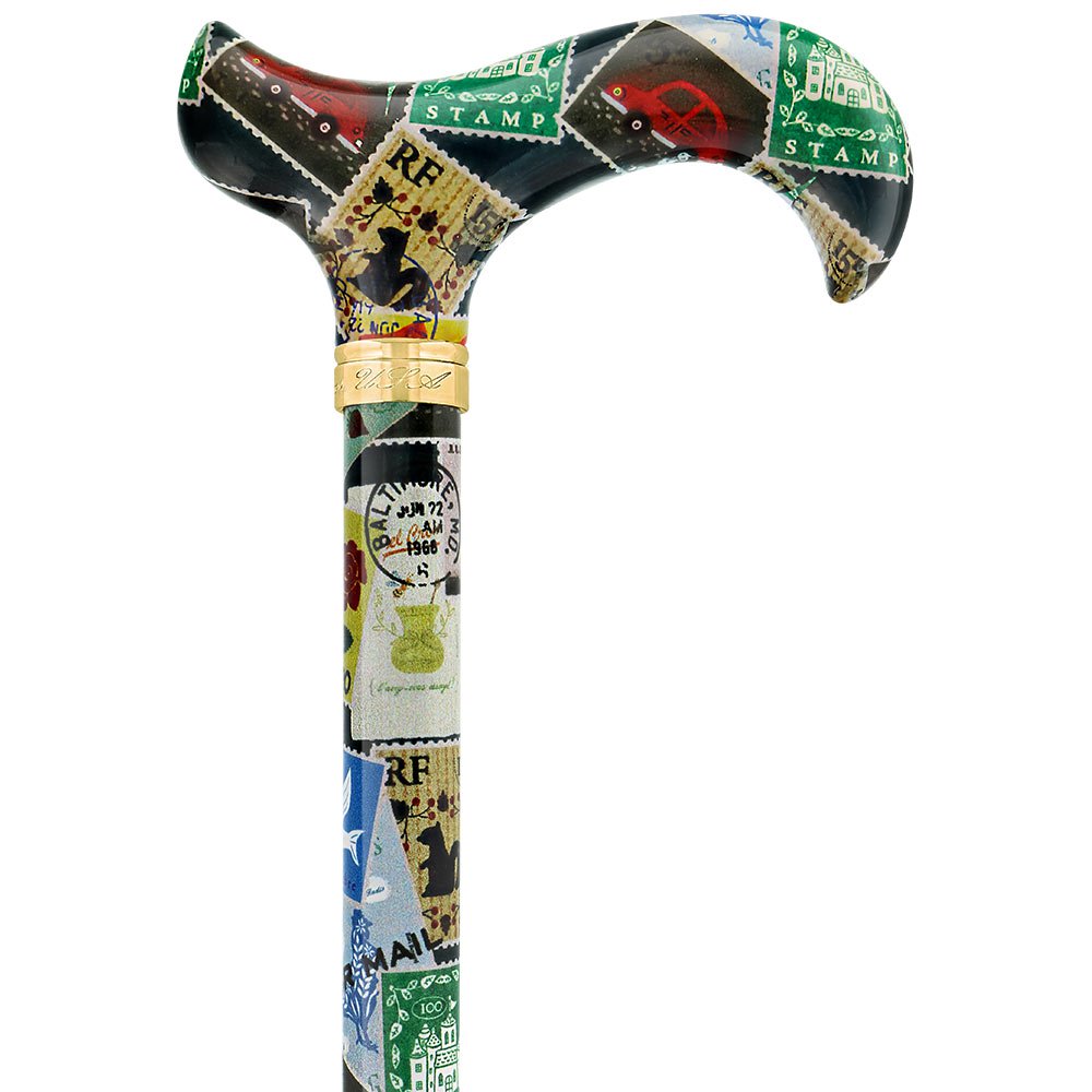 オールドヴィンテージ感が漂う海外切手模様のおしゃれ杖・ステッキ