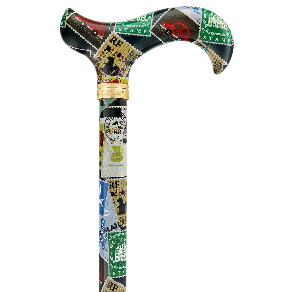 オールドヴィンテージ感が漂う海外切手模様のおしゃれ杖・ステッキ