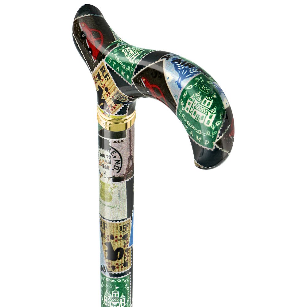 オールドヴィンテージ感が漂う海外切手模様のおしゃれ杖・ステッキ