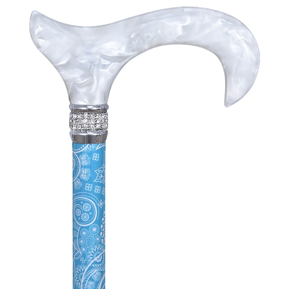 爽やかなスカイブルーペイズリー柄ラインストーン付き おしゃれ杖・ステッキ