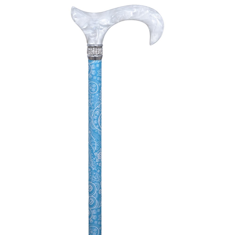 爽やかなスカイブルーペイズリー柄ラインストーン付き おしゃれ杖・ステッキ